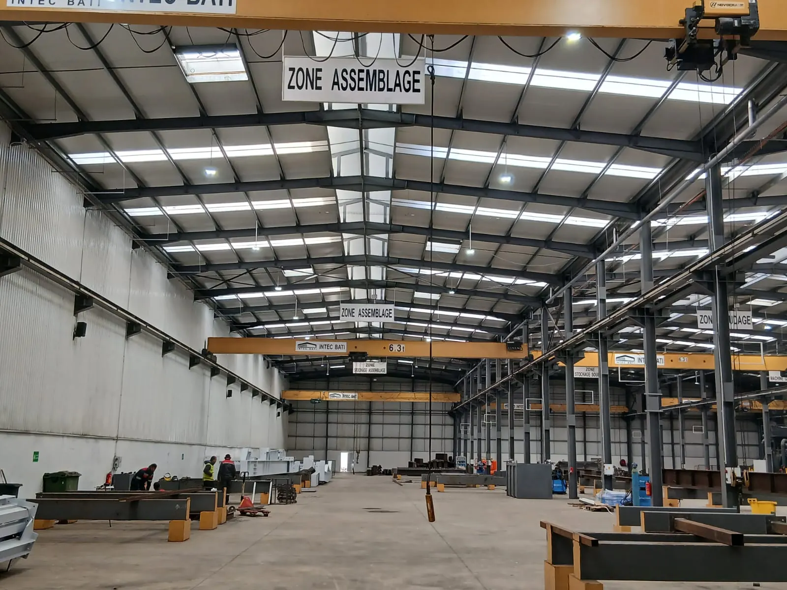 Assembly area of the INTEC BATI steel structure workshop in Tangier